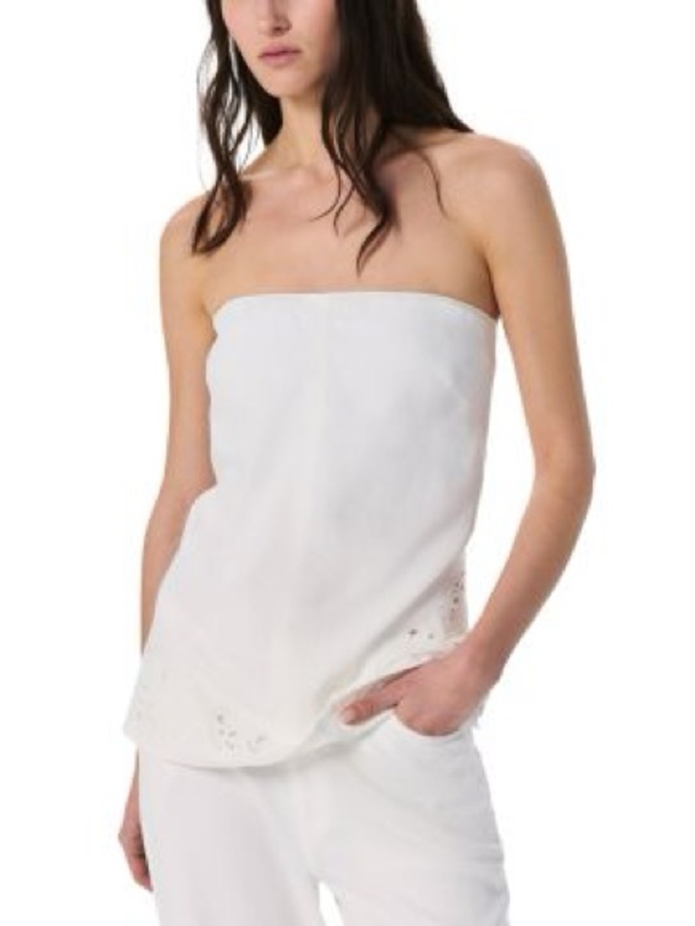 NWT Zara White Eyelet Strapless Top Size Large Cotton Lace Coquette Bridal